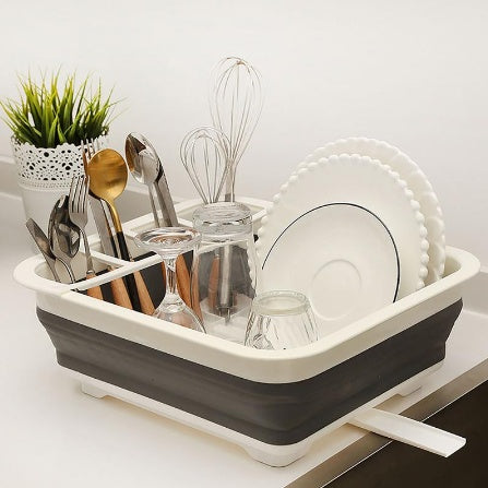 Foldable Dish Drying Rack with Drainer – Space-Saving Kitchen Organizer
