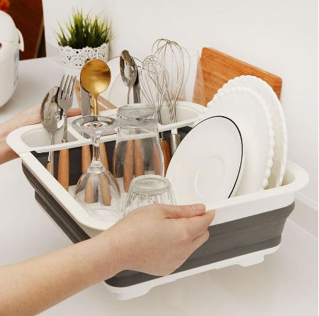 Foldable Dish Drying Rack with Drainer – Space-Saving Kitchen Organizer