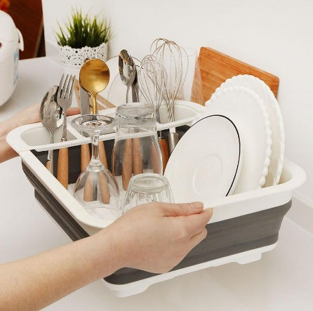 Foldable Dish Drying Rack with Drainer – Space-Saving Kitchen Organizer